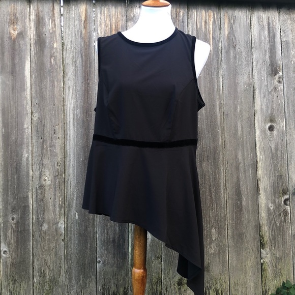 Torrid 1x Sleeveless Asymmetrical Black Blouse with Velvet Trim!! - Picture 1 of 8